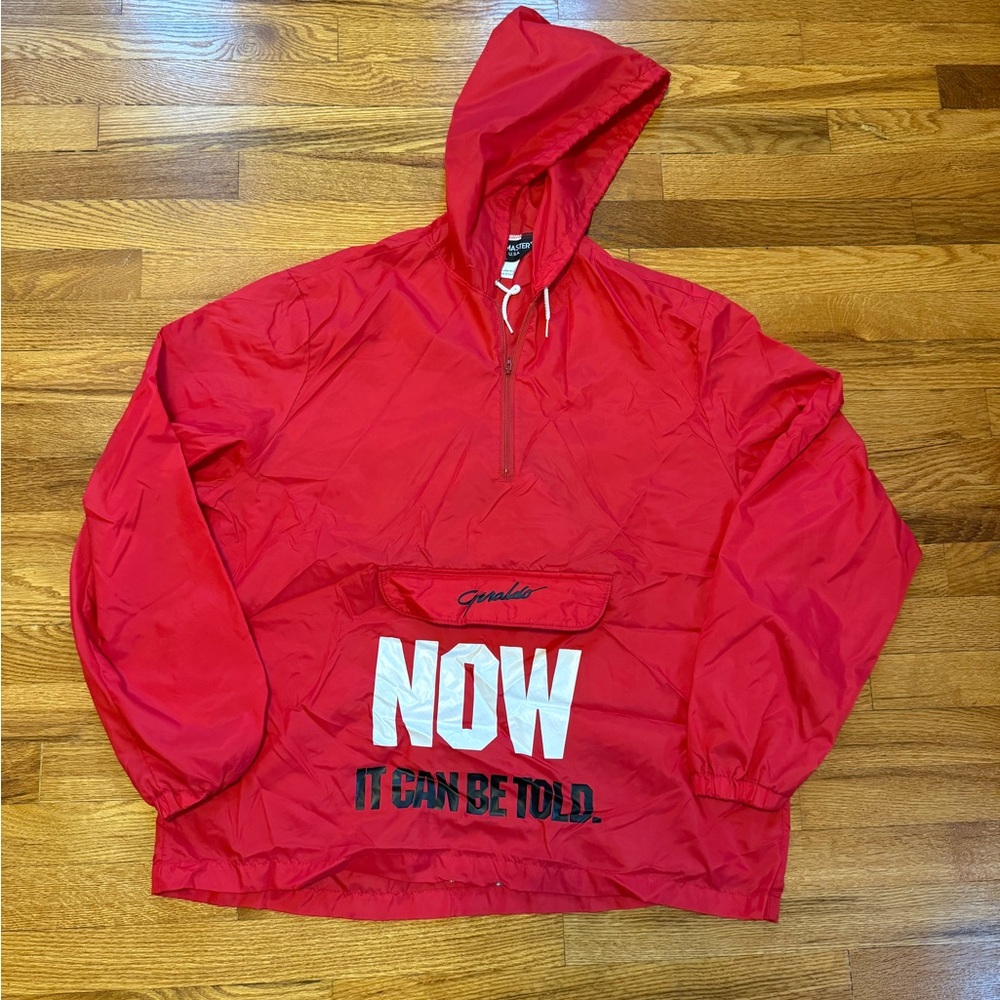 90s Geraldo Rivera hooded windbreaker jacket XL red tv show promo Jerry springer